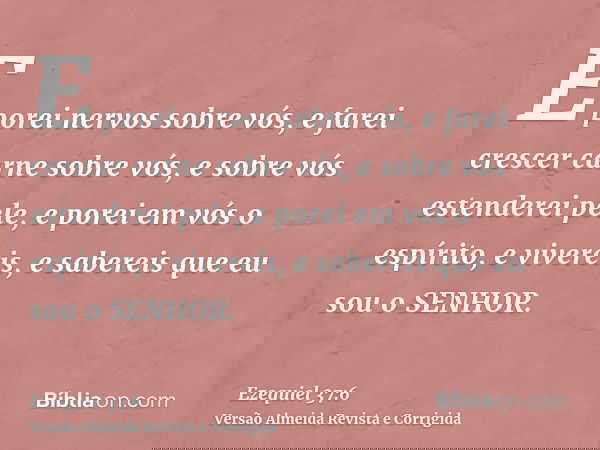 E porei nervos sobre vós, e farei crescer carne sobre vós, e sobre vós estenderei pele, e porei em vós o espírito, e vivereis, e sabereis que eu sou o SENHOR.