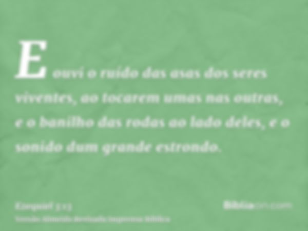 E ouvi o ruído das asas dos seres viventes, ao tocarem umas nas outras, e o banilho das rodas ao lado deles, e o sonido dum grande estrondo.