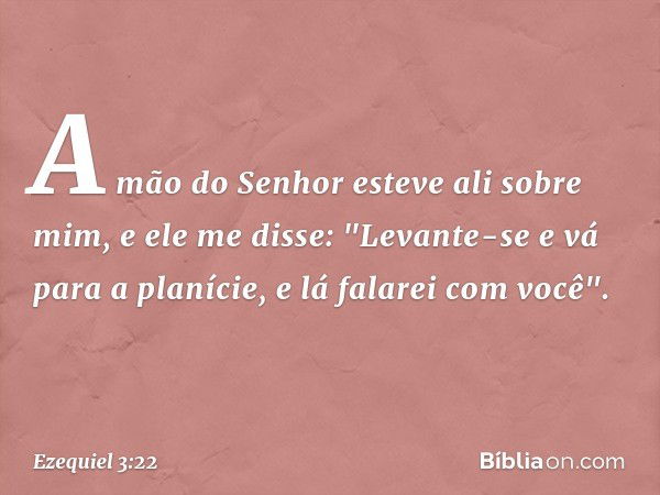 A mão do Senhor esteve ali sobre mim, e ele me disse: "Levante-se e vá para a planície, e lá falarei com você". -- Ezequiel 3:22