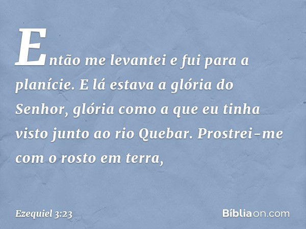 Então me levantei e fui para a planície. E lá estava a glória do Senhor, glória como a que eu tinha visto junto ao rio Que­bar. Prostrei-me com o rosto em terra