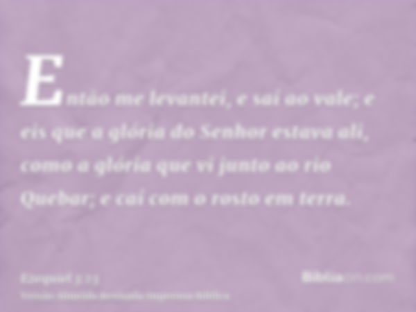 Então me levantei, e saí ao vale; e eis que a glória do Senhor estava ali, como a glória que vi junto ao rio Quebar; e caí com o rosto em terra.