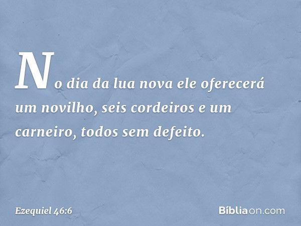 No dia da lua nova ele oferecerá um novilho, seis cordeiros e um carneiro, todos sem defeito. -- Ezequiel 46:6