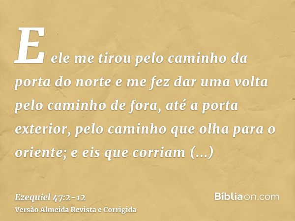 E ele me tirou pelo caminho da porta do norte e me fez dar uma volta pelo caminho de fora, até a porta exterior, pelo caminho que olha para o oriente; e eis que