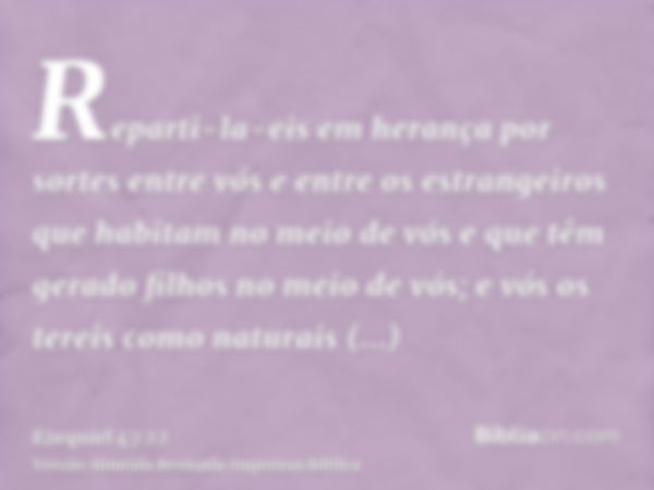 Reparti-la-eis em herança por sortes entre vós e entre os estrangeiros que habitam no meio de vós e que têm gerado filhos no meio de vós; e vós os tereis como n