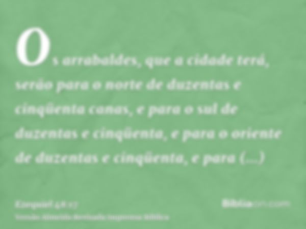 Os arrabaldes, que a cidade terá, serão para o norte de duzentas e cinqüenta canas, e para o sul de duzentas e cinqüenta, e para o oriente de duzentas e cinqüen