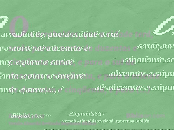Os arrabaldes, que a cidade terá, serão para o norte de duzentas e cinqüenta canas, e para o sul de duzentas e cinqüenta, e para o oriente de duzentas e cinqüen