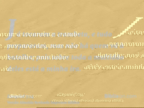 Já tocaram a trombeta, e tudo prepararam, mas não há quem vá à batalha; pois sobre toda a multidão deles está a minha ira.
