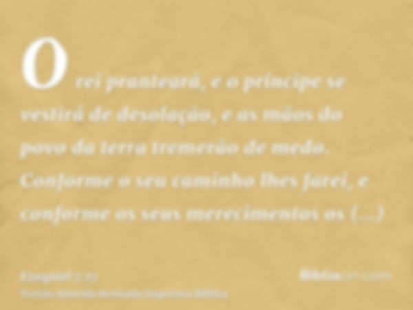 O rei pranteará, e o príncipe se vestirá de desolação, e as mãos do povo da terra tremerão de medo. Conforme o seu caminho lhes farei, e conforme os seus mereci