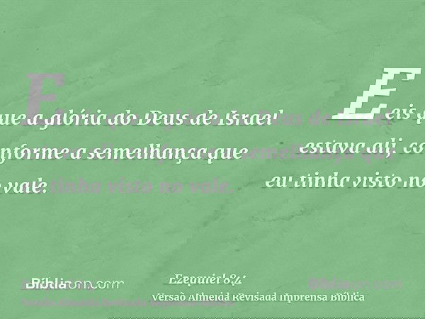 E eis que a glória do Deus de Israel estava ali, conforme a semelhança que eu tinha visto no vale.