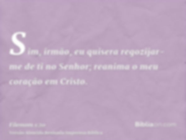 Sim, irmão, eu quisera regozijar-me de ti no Senhor; reanima o meu coração em Cristo.