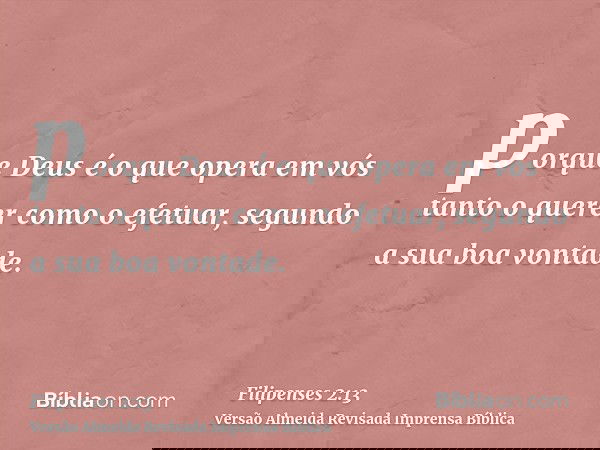 porque Deus é o que opera em vós tanto o querer como o efetuar, segundo a sua boa vontade.