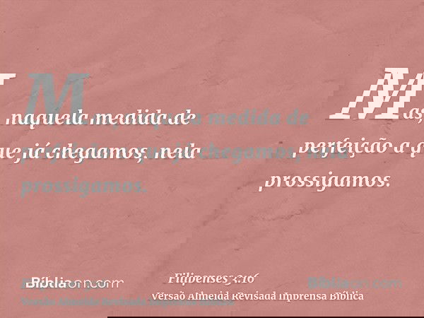 Mas, naquela medida de perfeição a que já chegamos, nela prossigamos.