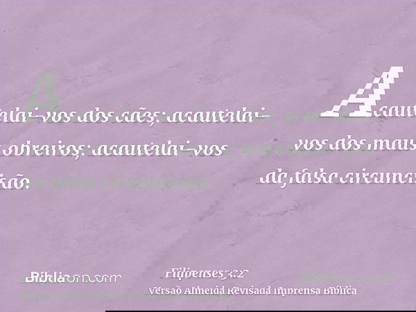 Acautelai-vos dos cães; acautelai-vos dos maus obreiros; acautelai-vos da falsa circuncisão.
