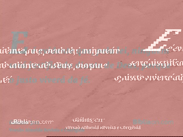 E é evidente que, pela lei, ninguém será justificado diante de Deus, porque o justo viverá da fé.