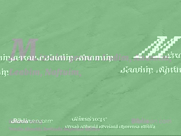 Mizraim gerou a Ludim, Anamim, Leabim, Naftuim,