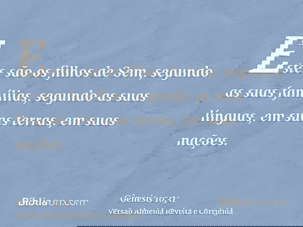 Estes são os filhos de Sem, segundo as suas famílias, segundo as suas línguas, em suas terras, em suas nações.