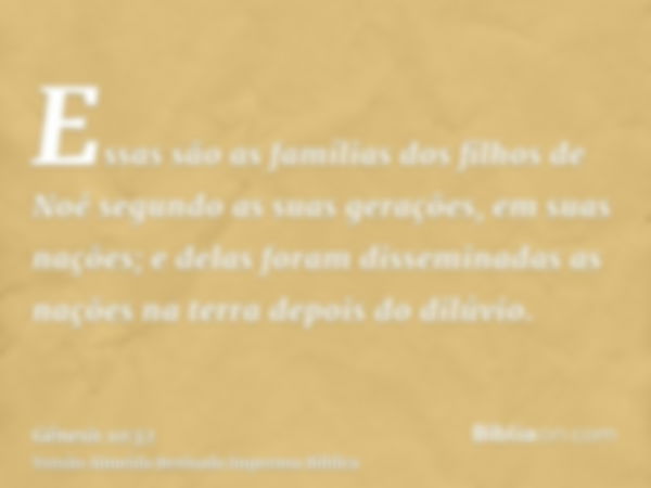 Essas são as famílias dos filhos de Noé segundo as suas gerações, em suas nações; e delas foram disseminadas as nações na terra depois do dilúvio.