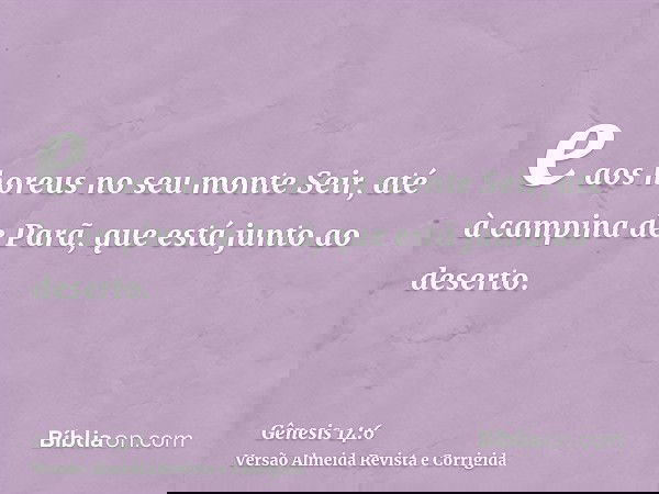 e aos horeus no seu monte Seir, até à campina de Parã, que está junto ao deserto.