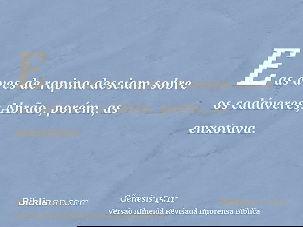 E as aves de rapina desciam sobre os cadáveres; Abrão, porém, as enxotava.