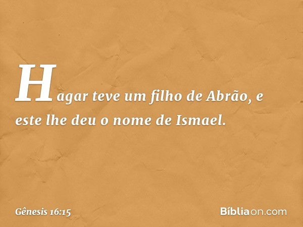 Hagar teve um filho de Abrão, e este lhe deu o nome de Ismael. -- Gênesis 16:15