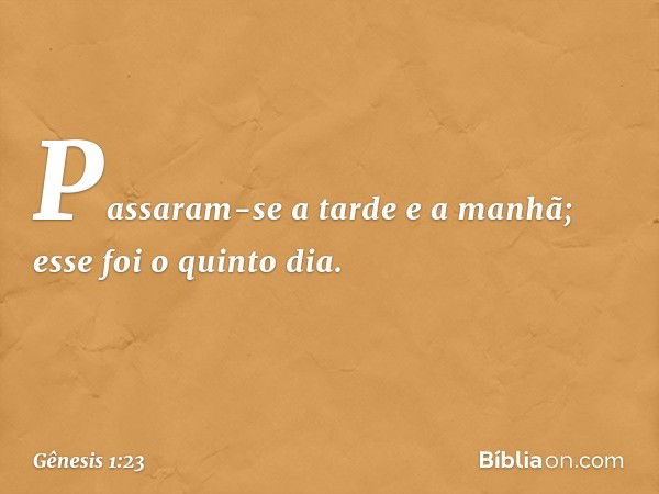 Passaram-se a tarde e a manhã; esse foi o quinto dia. -- Gênesis 1:23