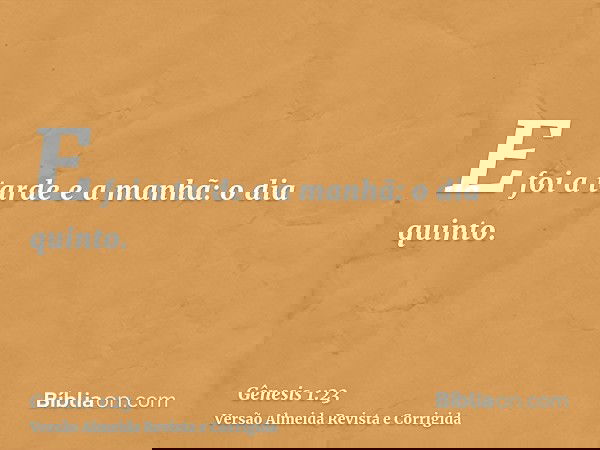 E foi a tarde e a manhã: o dia quinto.