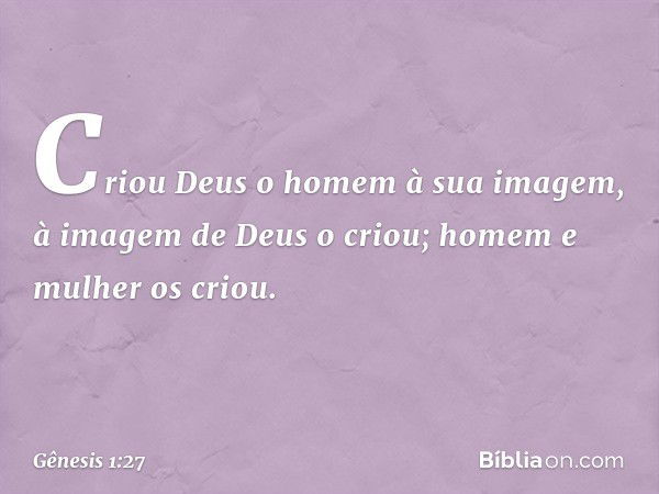 Criou Deus o homem à sua imagem,
à imagem de Deus o criou;
homem e mulher os criou. -- Gênesis 1:27