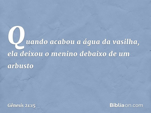 Quando acabou a água da vasilha, ela deixou o menino debaixo de um arbusto -- Gênesis 21:15