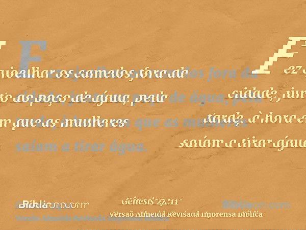 Fez ajoelhar os camelos fora da cidade, junto ao poço de água, pela tarde, à hora em que as mulheres saíam a tirar água.