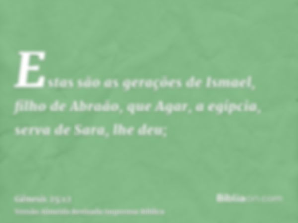 Estas são as gerações de Ismael, filho de Abraão, que Agar, a egípcia, serva de Sara, lhe deu;