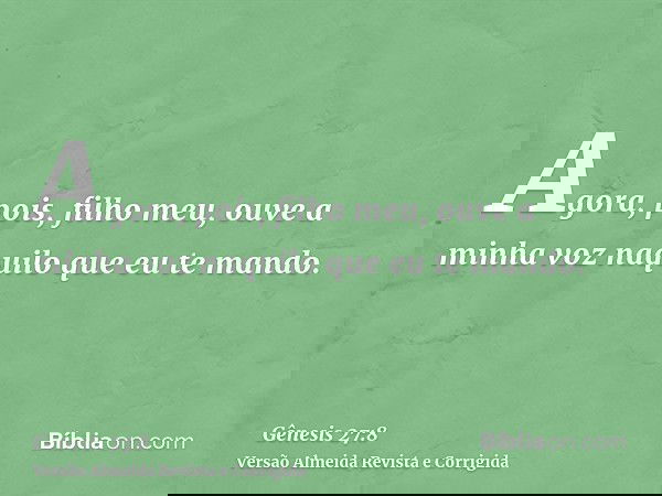 Agora, pois, filho meu, ouve a minha voz naquilo que eu te mando.