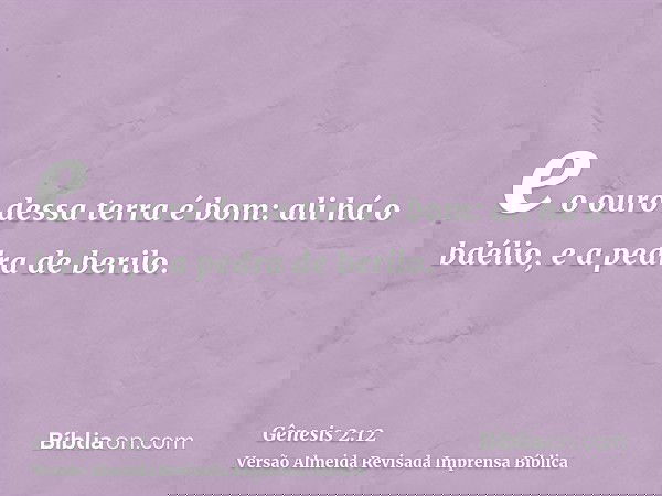 e o ouro dessa terra é bom: ali há o bdélio, e a pedra de berilo.