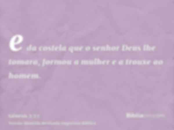 e da costela que o senhor Deus lhe tomara, formou a mulher e a trouxe ao homem.