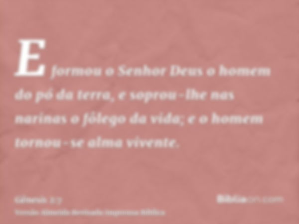 E formou o Senhor Deus o homem do pó da terra, e soprou-lhe nas narinas o fôlego da vida; e o homem tornou-se alma vivente.