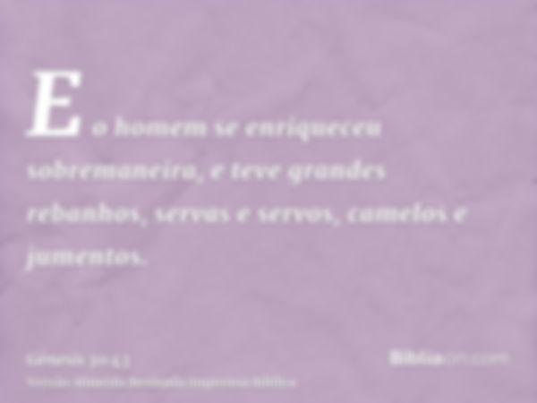 E o homem se enriqueceu sobremaneira, e teve grandes rebanhos, servas e servos, camelos e jumentos.