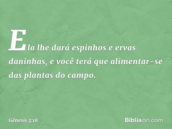 Ela lhe dará espinhos e ervas daninhas,
e você terá que alimentar-se
das plantas do campo. -- Gênesis 3:18