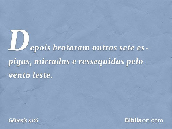 Depois brotaram outras sete es­pigas, mirradas e ressequidas pelo vento leste. -- Gênesis 41:6