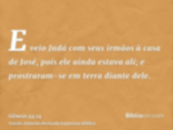 E veio Judá com seus irmãos à casa de José, pois ele ainda estava ali; e prostraram-se em terra diante dele.