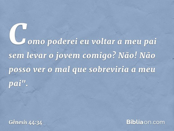 Como poderei eu voltar a meu pai sem levar o jovem comigo? Não! Não posso ver o mal que sobreviria a meu pai". -- Gênesis 44:34