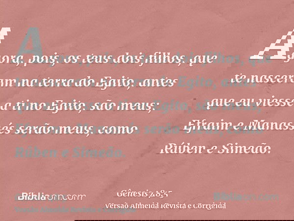 Agora, pois, os teus dois filhos, que te nasceram na terra do Egito, antes que eu viesse a ti no Egito, são meus; Efraim e Manassés serão meus, como Rúben e Sim