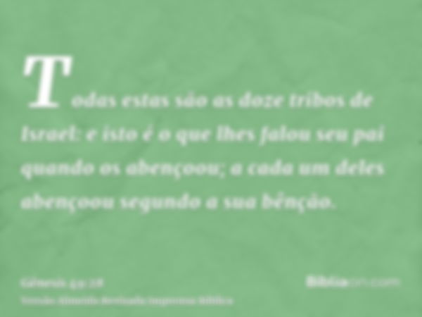 Todas estas são as doze tribos de Israel: e isto é o que lhes falou seu pai quando os abençoou; a cada um deles abençoou segundo a sua bênção.