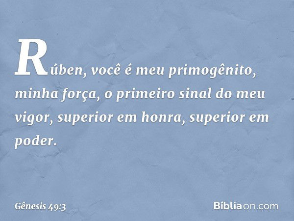 "Rúben, você é meu primogênito,
minha força,
o primeiro sinal do meu vigor,
superior em honra, superior em poder. -- Gênesis 49:3