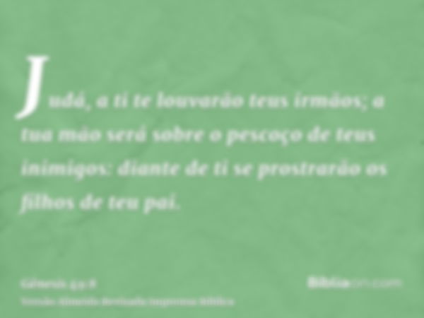 Judá, a ti te louvarão teus irmãos; a tua mão será sobre o pescoço de teus inimigos: diante de ti se prostrarão os filhos de teu pai.
