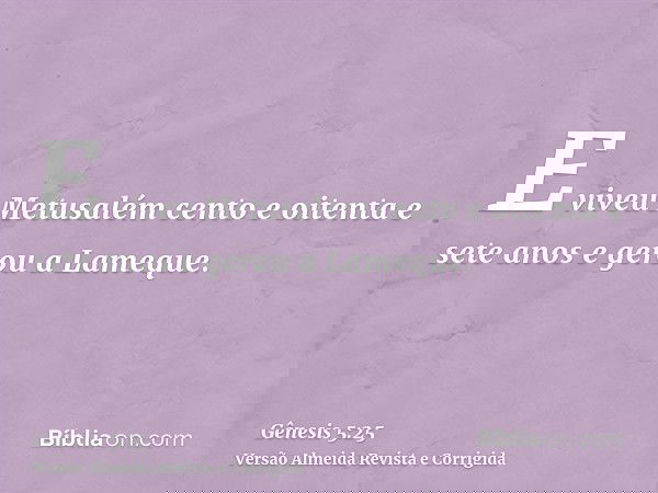 E viveu Metusalém cento e oitenta e sete anos e gerou a Lameque.