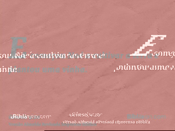 E começou Noé a cultivar a terra e plantou uma vinha.