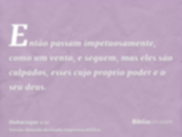 Então passam impetuosamente, como um vento, e seguem, mas eles são culpados, esses cujo proprio poder e o seu deus.