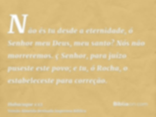 Não és tu desde a eternidade, ó Senhor meu Deus, meu santo? Nós não morreremos. ç Senhor, para juízo puseste este povo; e tu, ó Rocha, o estabeleceste para corr