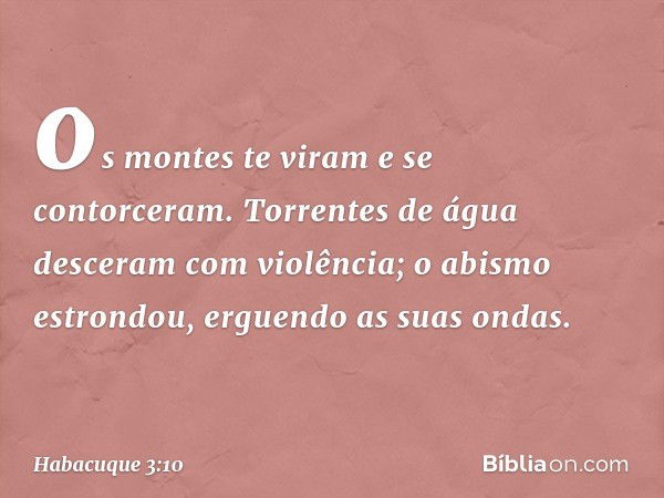 os montes te viram e se contorceram.
Torrentes de água
desceram com violência;
o abismo estrondou,
erguendo as suas ondas. -- Habacuque 3:10