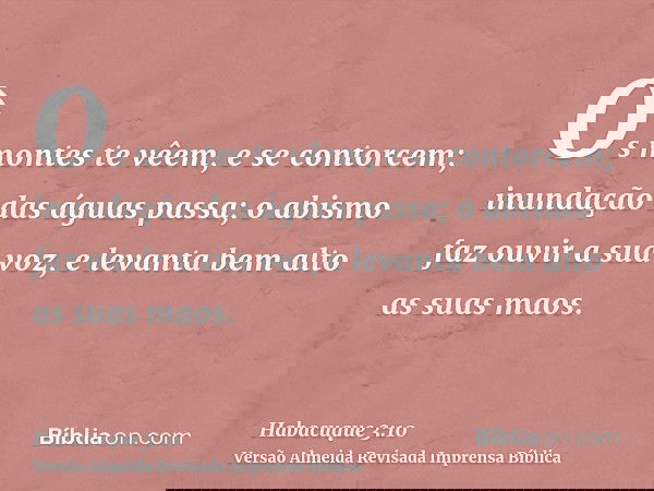 Os montes te vêem, e se contorcem; inundação das águas passa; o abismo faz ouvir a sua voz, e levanta bem alto as suas maos.