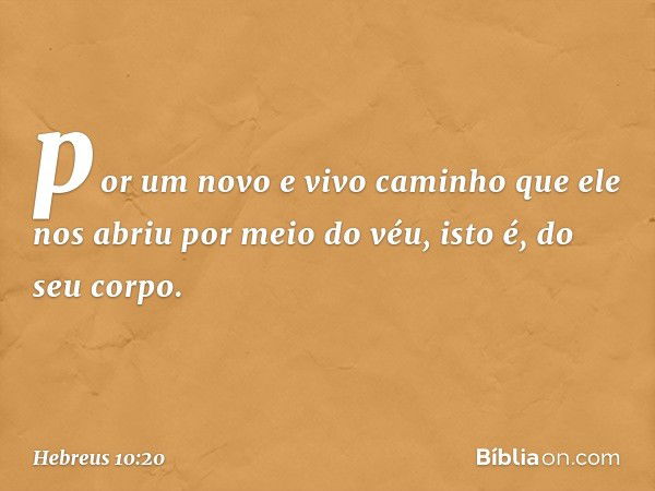 por um novo e vivo caminho que ele nos abriu por meio do véu, isto é, do seu corpo. -- Hebreus 10:20